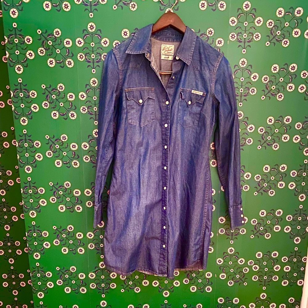 Lucky Brand Distinctive Western Sportswear Denim Pearl Snap Dress